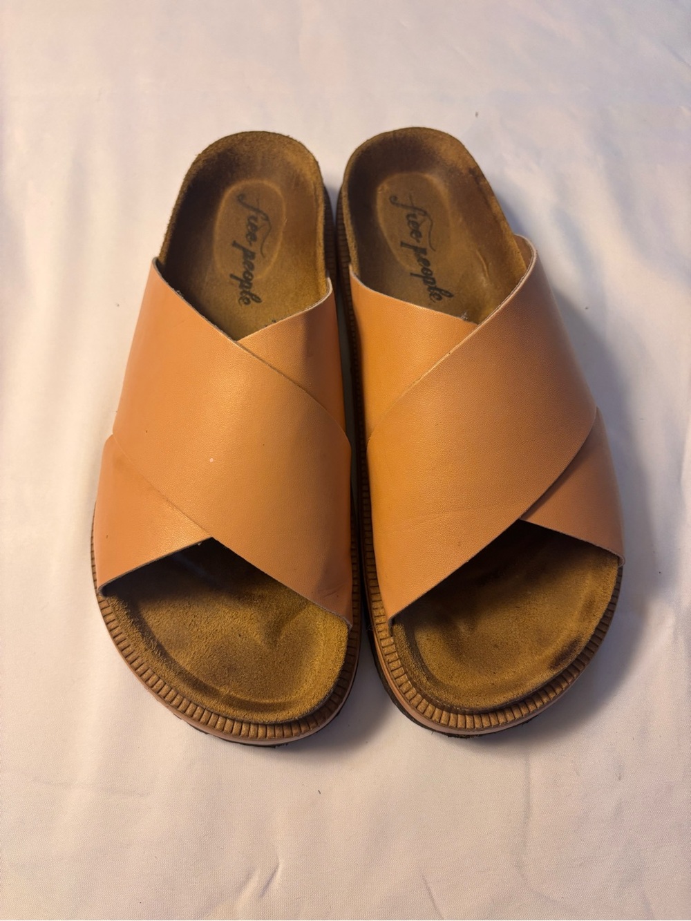 Free People Sidelines Footbed Women’s Tan Crisscross Sandals Size 7.5 Euro 38